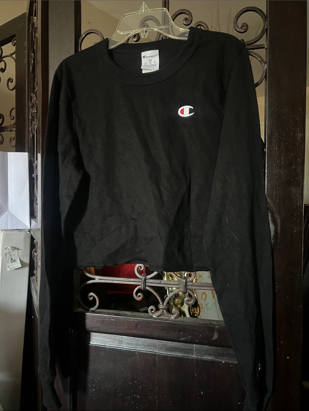 Champion Black Cropped Long Sleeve Shirt with Logo